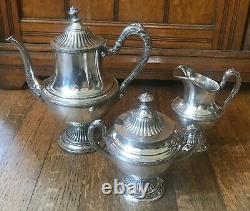 Antique Reed & Barton Silver Plate Tea Coffee Set Pot, Sugar & Creamer EPNS 4020