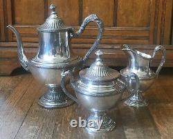 Antique Reed & Barton Silver Plate Tea Coffee Set Pot, Sugar & Creamer EPNS 4020