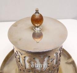 Antique Reticulated Silver Plate Lidded Tea Caddy with Royal Worcester Insert Cup