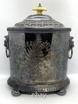 Antique Robbe & Berking Silver Plated Lion Head Tea Caddy Box Container 8.3/8