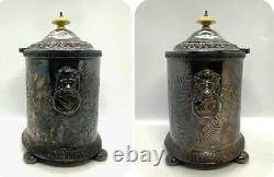 Antique Robbe & Berking Silver Plated Lion Head Tea Caddy Box Container 8.3/8