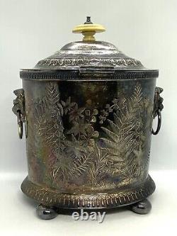 Antique Robbe & Berking Silver Plated Lion Head Tea Caddy Box Container 8.3/8