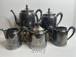 Antique Rogers Meriden Quadruple Silverplate 5 Piece Coffee and Tea Set