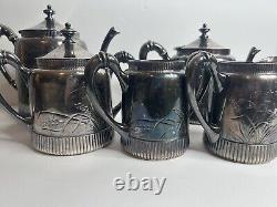 Antique Rogers Meriden Quadruple Silverplate 5 Piece Coffee and Tea Set