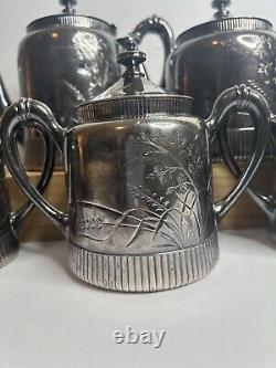 Antique Rogers Meriden Quadruple Silverplate 5 Piece Coffee and Tea Set