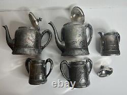 Antique Rogers Meriden Quadruple Silverplate 5 Piece Coffee and Tea Set