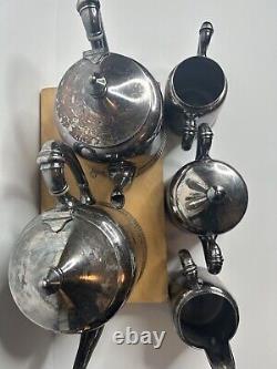 Antique Rogers Meriden Quadruple Silverplate 5 Piece Coffee and Tea Set