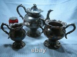 Antique Roswell Gleason Silver Plated Pewter Tea Set c. 1850s