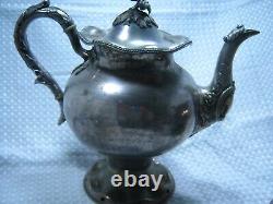 Antique Roswell Gleason Silver Plated Pewter Tea Set c. 1850s