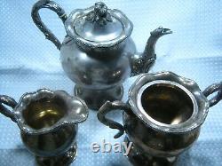 Antique Roswell Gleason Silver Plated Pewter Tea Set c. 1850s