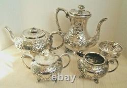 Antique Sheffield Hand Chased Tea Set Very Pretty 5 Piece