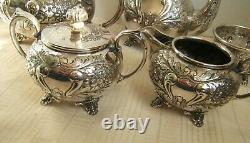 Antique Sheffield Hand Chased Tea Set Very Pretty 5 Piece