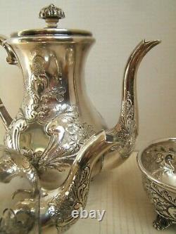 Antique Sheffield Hand Chased Tea Set Very Pretty 5 Piece