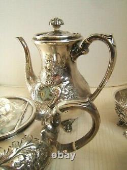 Antique Sheffield Hand Chased Tea Set Very Pretty 5 Piece