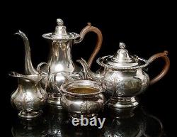 Antique Sheffield Reproduction Silver Plate 4 Piece Tea Service Handchased Set