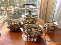 Antique Sheffield Silver Plated Tea Set Repousse 1920's 4 Pcs