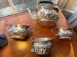 Antique Sheffield Silver Plated Tea Set Repousse 1920's 4 Pcs