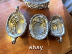 Antique Sheffield Silver Plated Tea Set Repousse 1920's 4 Pcs