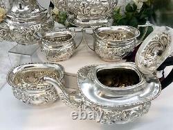 Antique Sheffield Silver Plated Tea Set Repousse Tilting Tea Pot 1920's 6 Pcs