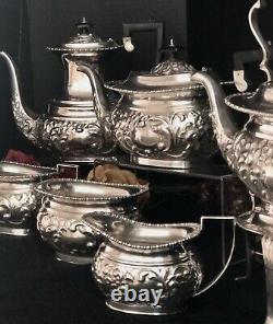 Antique Sheffield Silver Plated Tea Set Repousse Tilting Tea Pot 1920's 6 Pcs