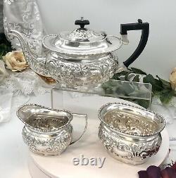 Antique Sheffield Silver Plated Tea Set Repousse Tilting Tea Pot 1920's 6 Pcs