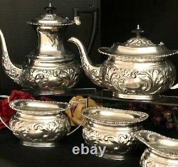 Antique Sheffield Silver Plated Tea Set Repousse Tilting Tea Pot 1920's 6 Pcs