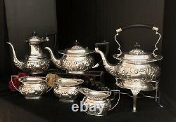 Antique Sheffield Silver Plated Tea Set Repousse Tilting Tea Pot 1920's 6 Pcs