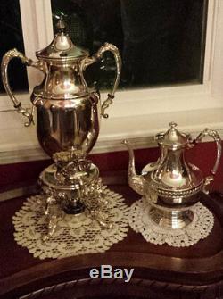 Antique Sheridan Silver on Copper Coffee Pot and SAMOVAR Urn (2) Coffee, Tea Pot