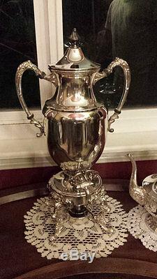 Antique Sheridan Silver on Copper Coffee Pot and SAMOVAR Urn (2) Coffee, Tea Pot