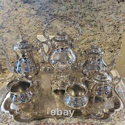 Antique Sheridan Taunton Silver 7-piece Coffee And Tea Set Tray