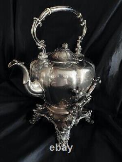 Antique Silver On Copper Large Tea Kettle with stand Very Large Pumpkin shape