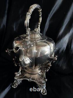 Antique Silver On Copper Large Tea Kettle with stand Very Large Pumpkin shape