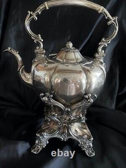 Antique Silver On Copper Large Tea Kettle with stand Very Large Pumpkin shape