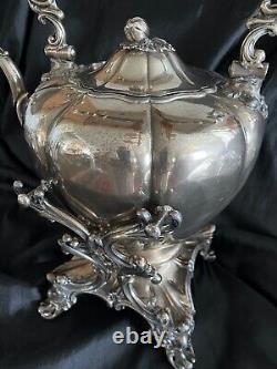 Antique Silver On Copper Large Tea Kettle with stand Very Large Pumpkin shape