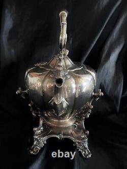 Antique Silver On Copper Large Tea Kettle with stand Very Large Pumpkin shape