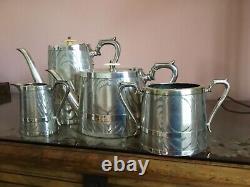 Antique Silver Plate Aesthetic Tea Service. Rare Design, Quality Set. Circa 1873