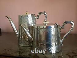 Antique Silver Plate Aesthetic Tea Service. Rare Design, Quality Set. Circa 1873