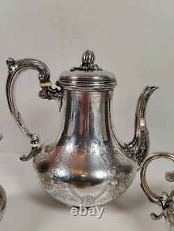 Antique Silver Plate Elkington & Co Etched Tea Pot Coffee Set
