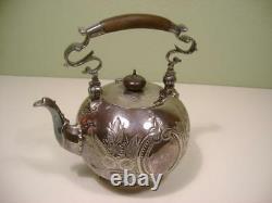 Antique Silver Plate Elkington & Co Tea Pot Kettle No Stand Engraving, Wood Hand