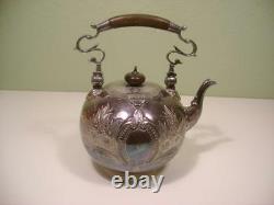 Antique Silver Plate Elkington & Co Tea Pot Kettle No Stand Engraving, Wood Hand