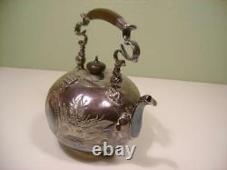 Antique Silver Plate Elkington & Co Tea Pot Kettle No Stand Engraving, Wood Hand