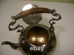 Antique Silver Plate Elkington & Co Tea Pot Kettle No Stand Engraving, Wood Hand