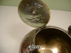 Antique Silver Plate Elkington & Co Tea Pot Kettle No Stand Engraving, Wood Hand