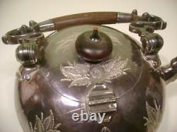 Antique Silver Plate Elkington & Co Tea Pot Kettle No Stand Engraving, Wood Hand