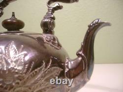 Antique Silver Plate Elkington & Co Tea Pot Kettle No Stand Engraving, Wood Hand