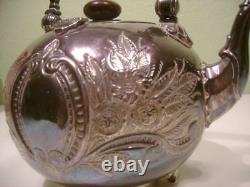 Antique Silver Plate Elkington & Co Tea Pot Kettle No Stand Engraving, Wood Hand