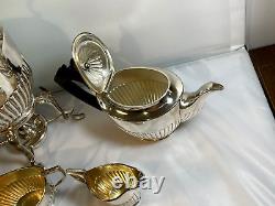 Antique Silver Plate Elkington & Co Tea Set Victorian creamer sugar gold wash