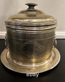 Antique Silver Plate Etched Floral Biscuit Box Barrel Tea Caddy 19th Century