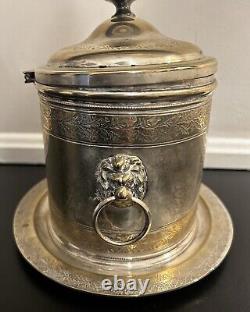 Antique Silver Plate Etched Floral Biscuit Box Barrel Tea Caddy 19th Century