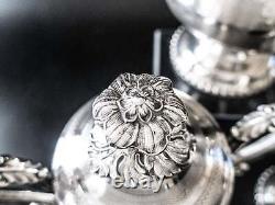 Antique Silver Plate German Silver Tea Set Flower Finial